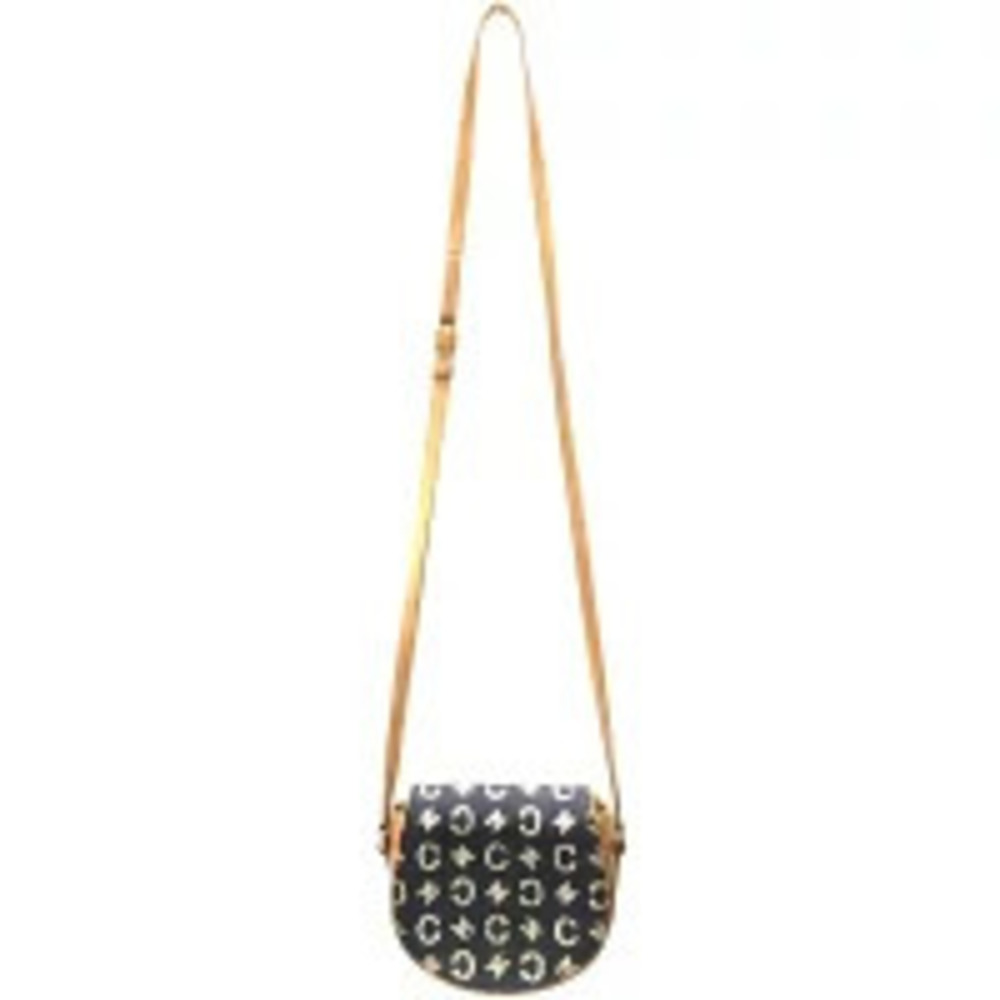 CELINE Macadam Denim Shoulder Bag Navy Blue Brown Leather - Picture 4 of 13